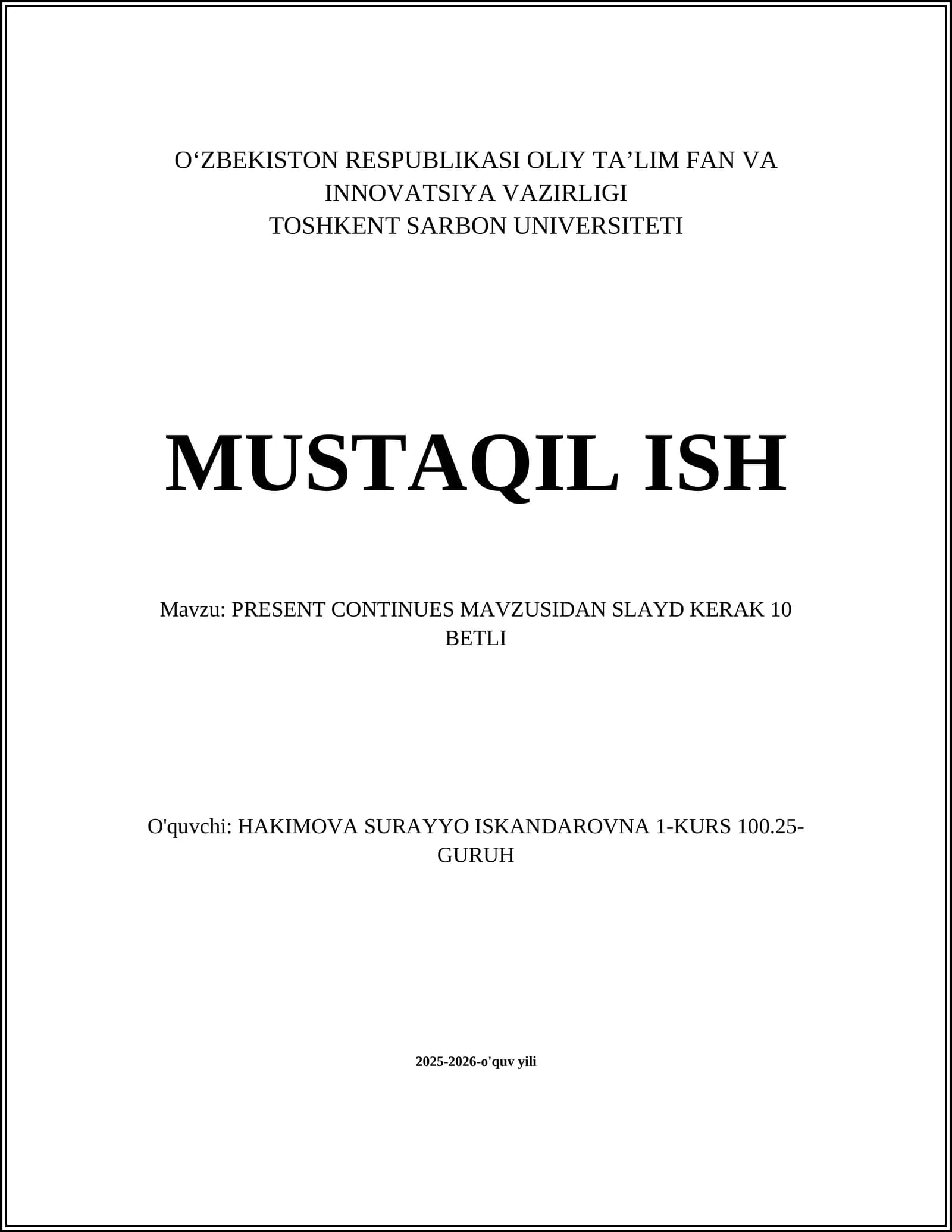 PRESENT CONTINUES MAVZUSI