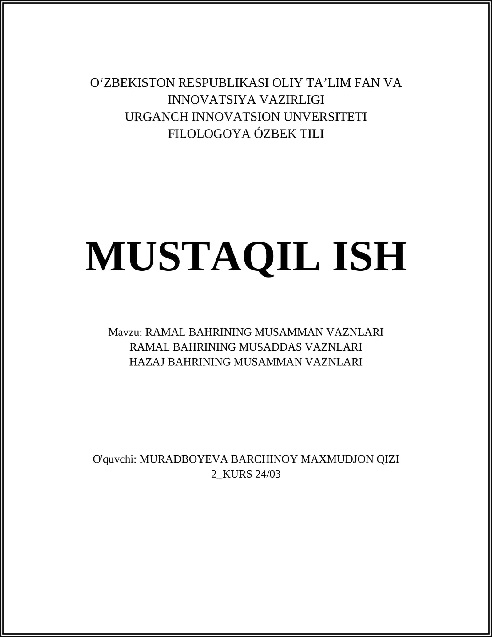 RAMAL BAHRINING MUSAMMAN VAZNLARI