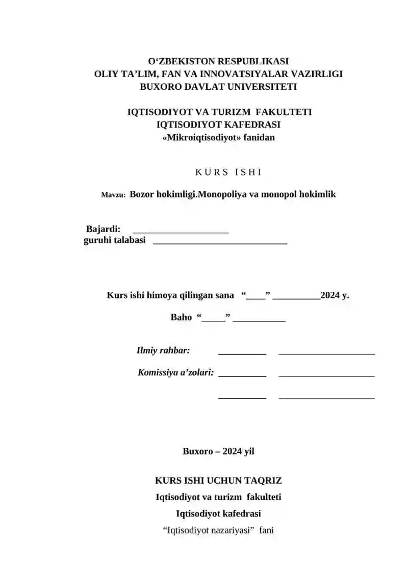 Mikroiqtisodiyot Kurs ishi