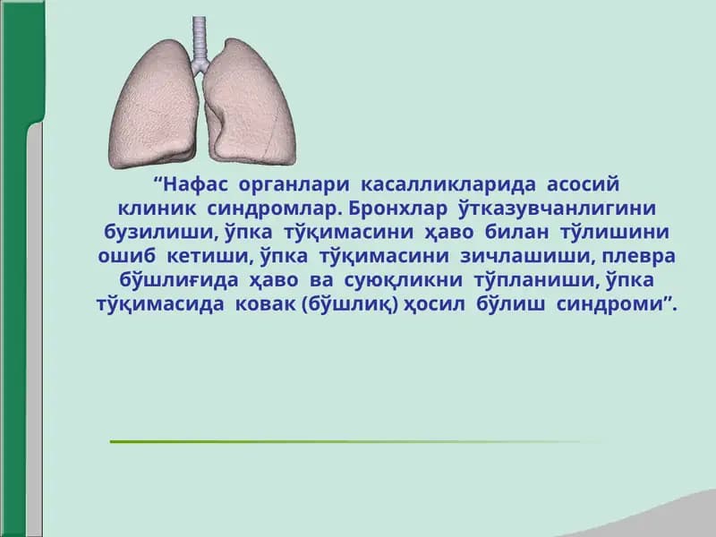 Нафас органлари касалликларида асосий клиник синдромлар