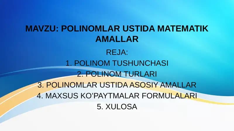 POLINOMLAR USTIDA MATEMATIK AMALLAR