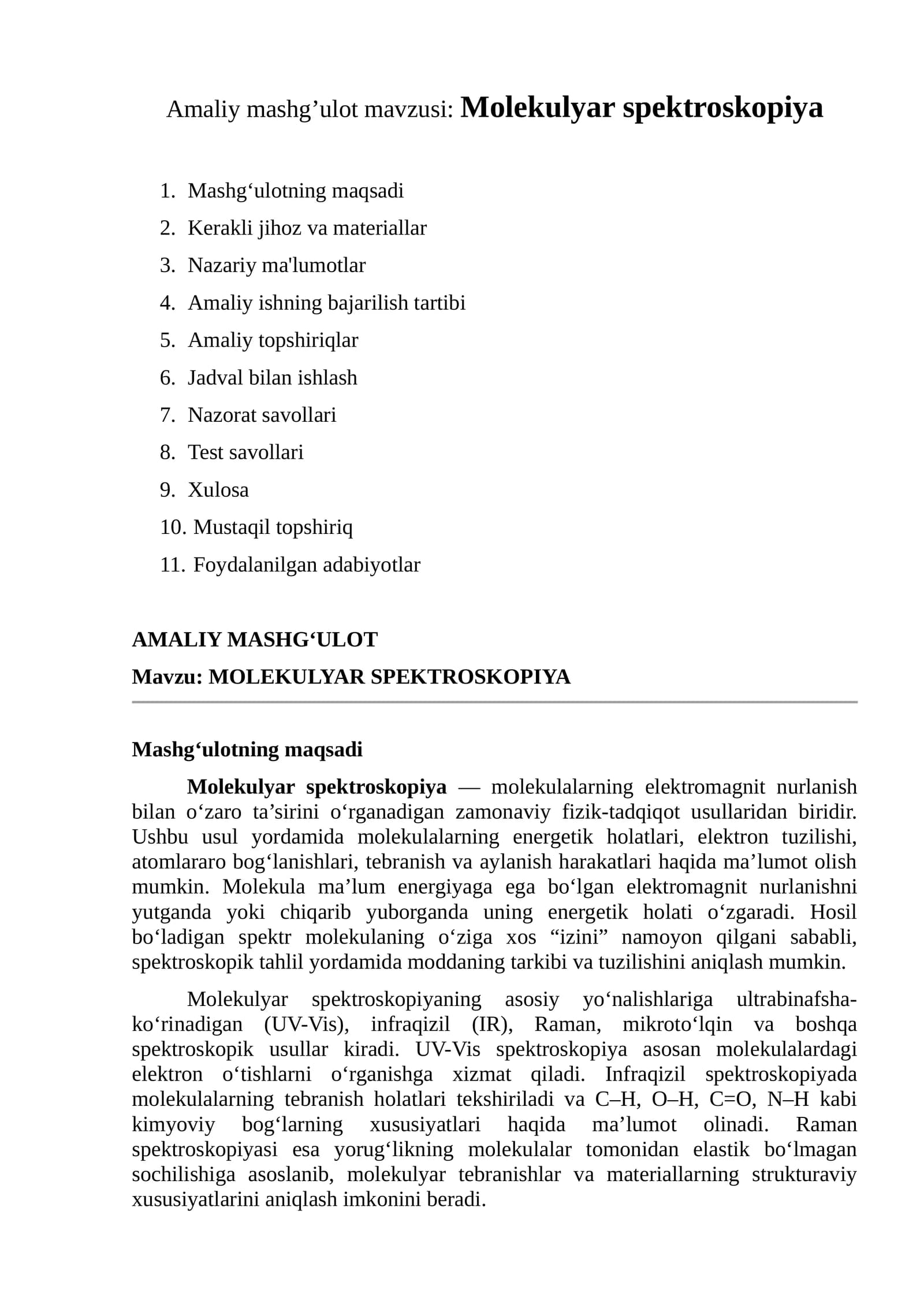 MOLEKULYAR SPEKTROSKOPIYA