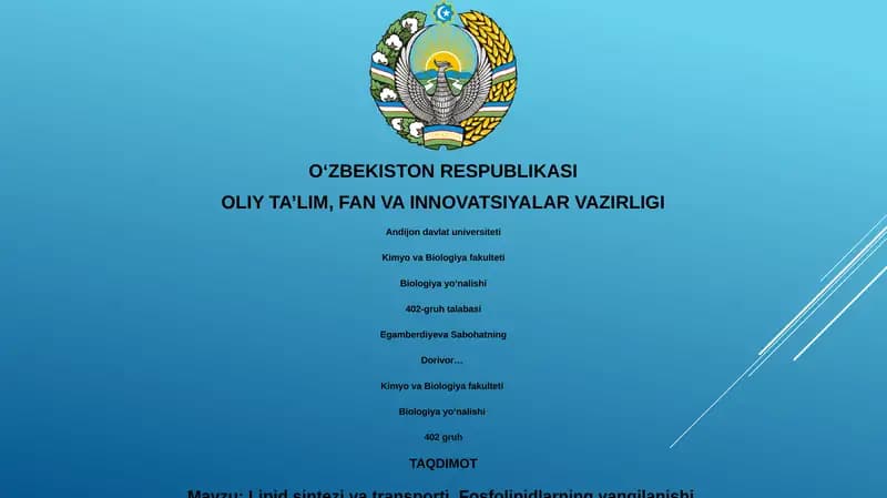Lipid sintezi va transporti. Fosfolipidlarning yangilanishi