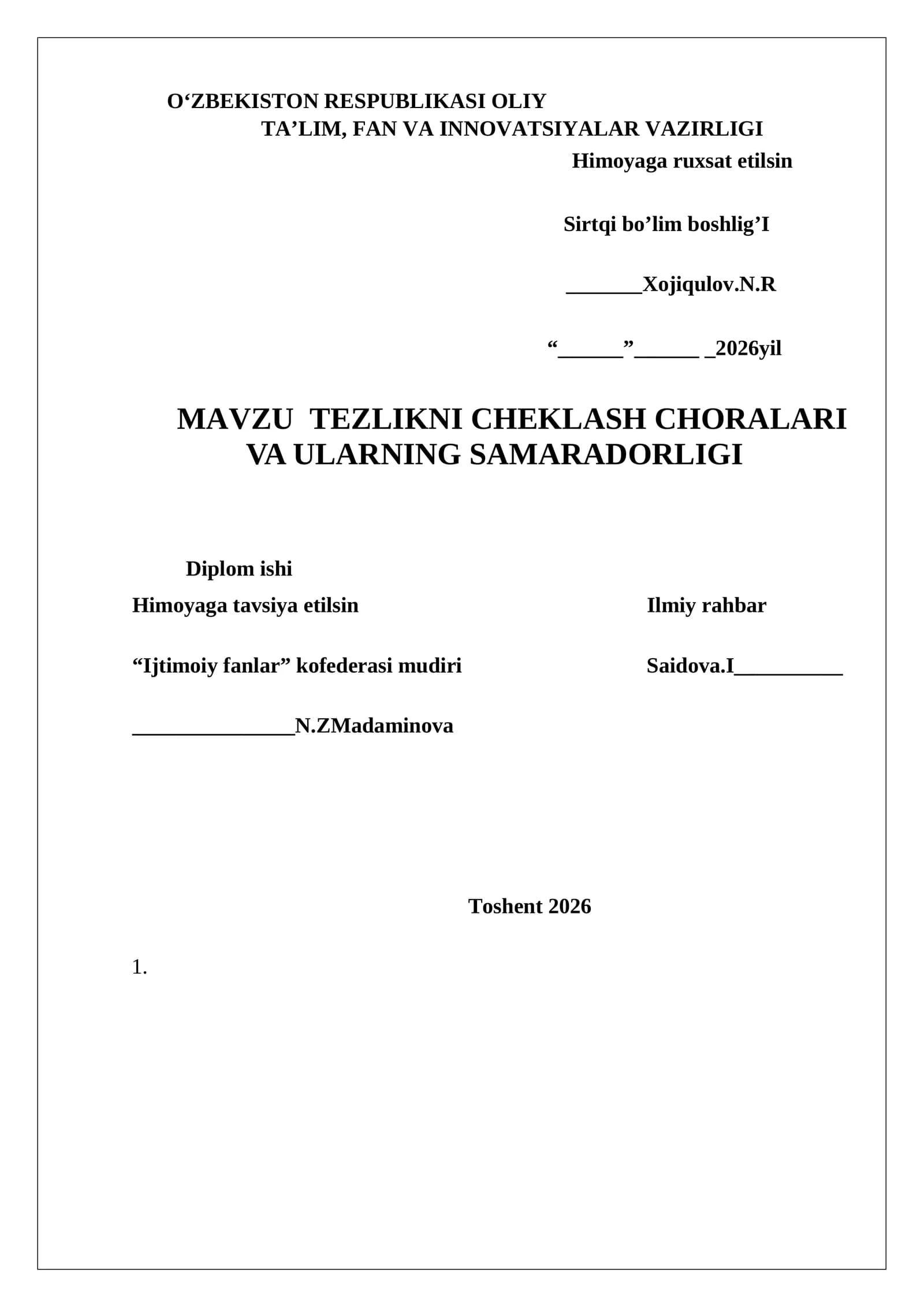 MAVZU TEZLIKNI CHEKLASH CHORALARI VA ULARNING SAMARADORLIGI