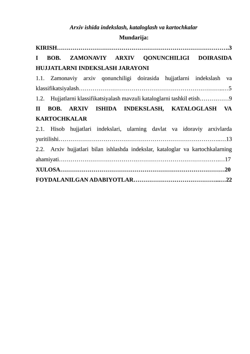 Arxiv ishida indekslash, kataloglash va kartochkalar