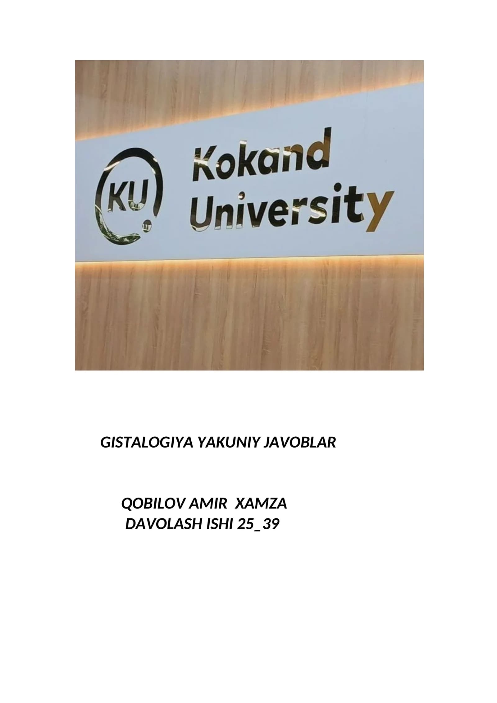 GISTALOGIYA YAKUNIY JAVOBLAR