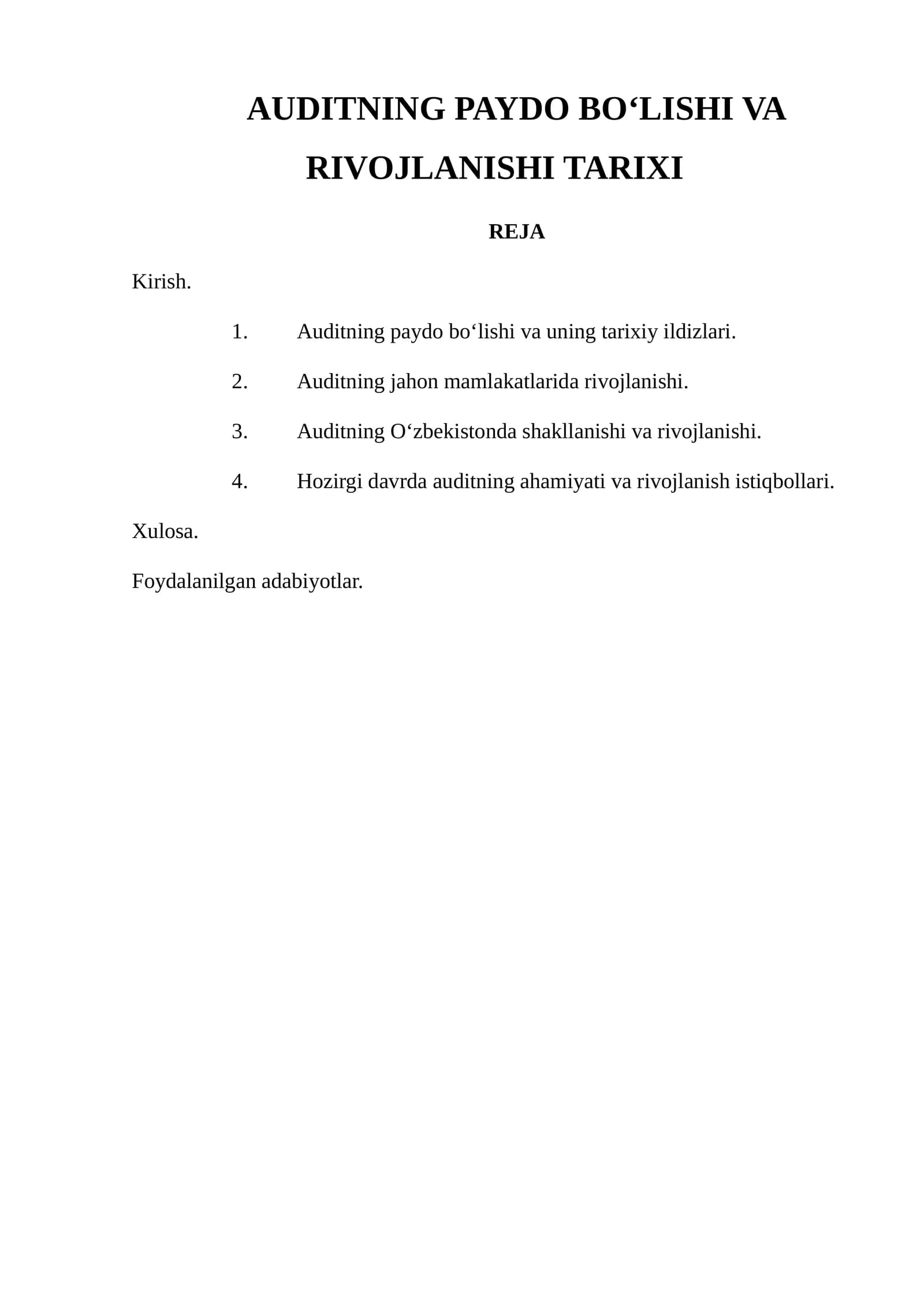 AUDITNING PAYDO BO‘LISHI VA RIVOJLANISHI TARIXI