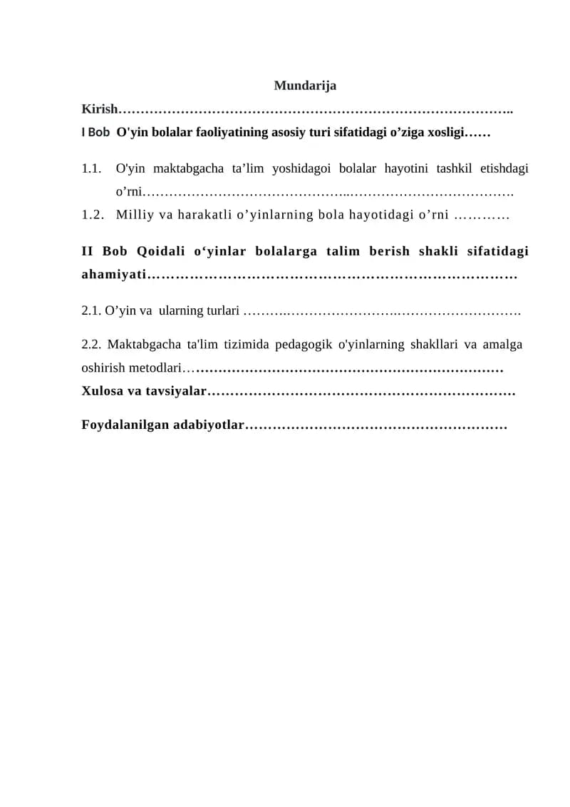 O`YIN VA O`YINLARNI TASHKIL ETISH METODIKASI