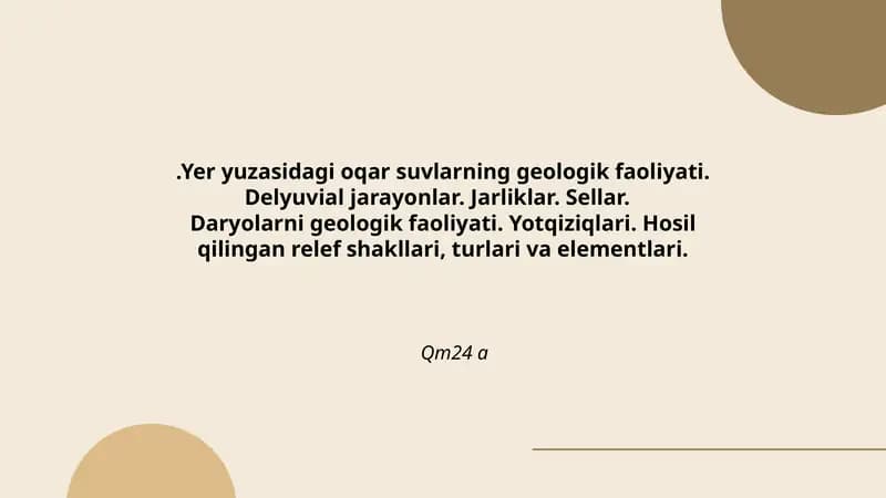 Yer yuzasidagi oqar suvlarning geologik faoliyati