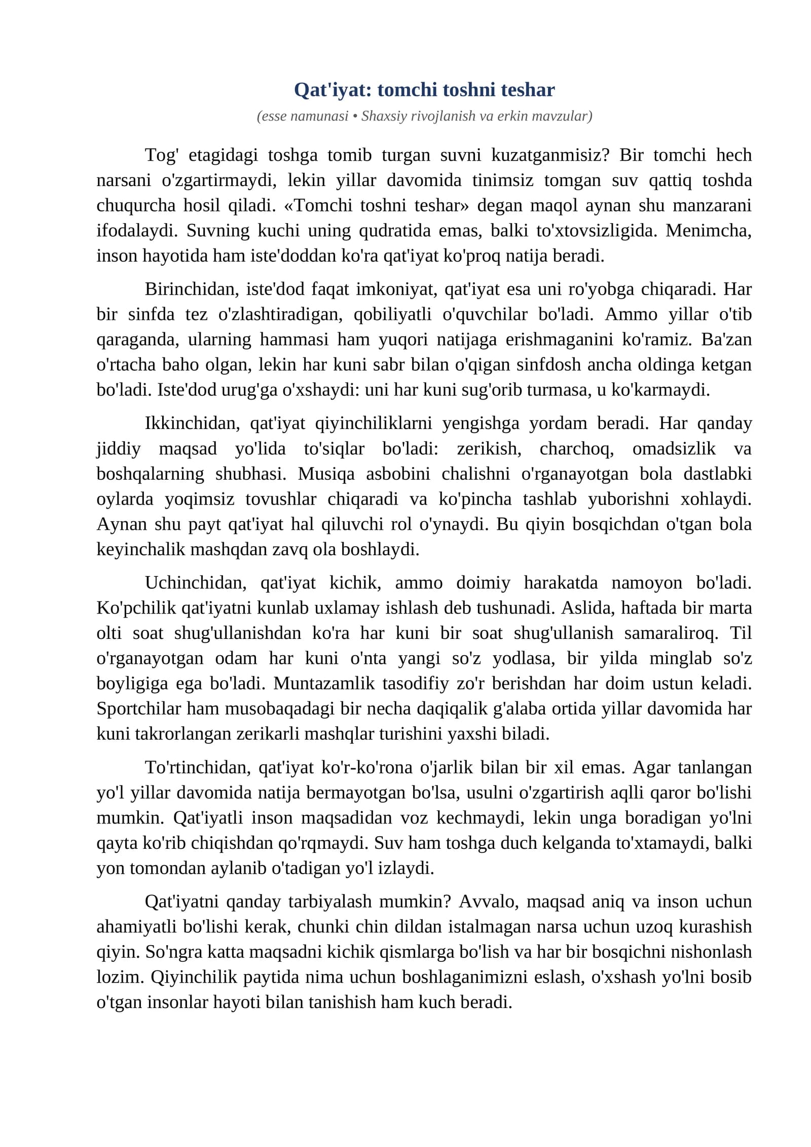 Esse Qatiyat tomchi toshni teshar