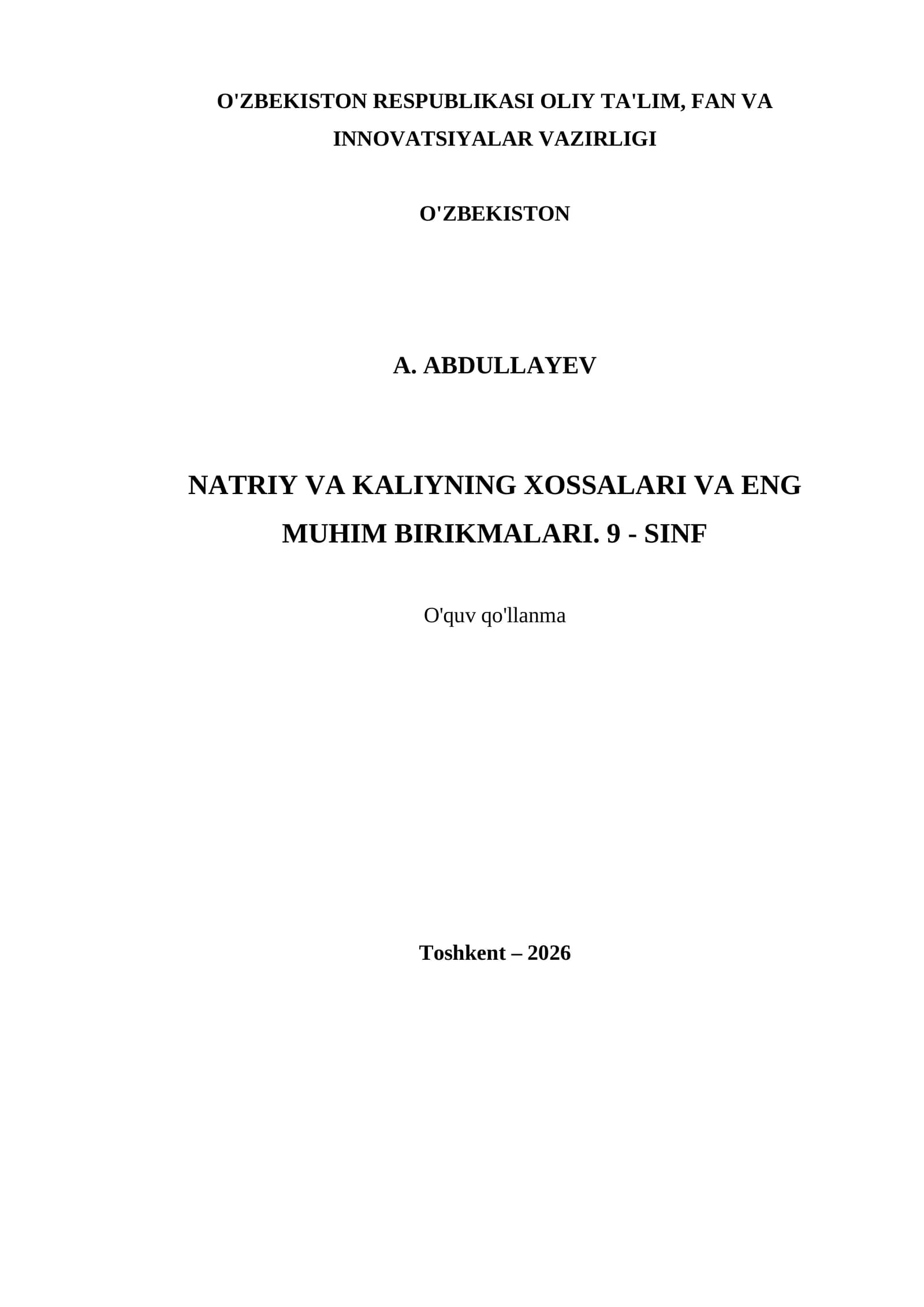 NATRIY VA KALIYNING XOSSALARI VA ENG MUHIM BIRIKMALARI. 9 - SINF