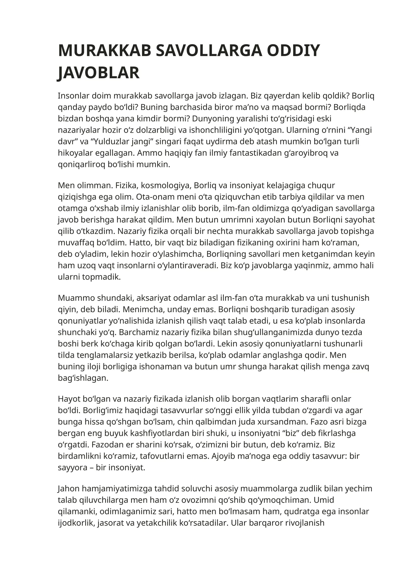 MURAKKAB SAVOLLARGA ODDIY JAVOBLAR