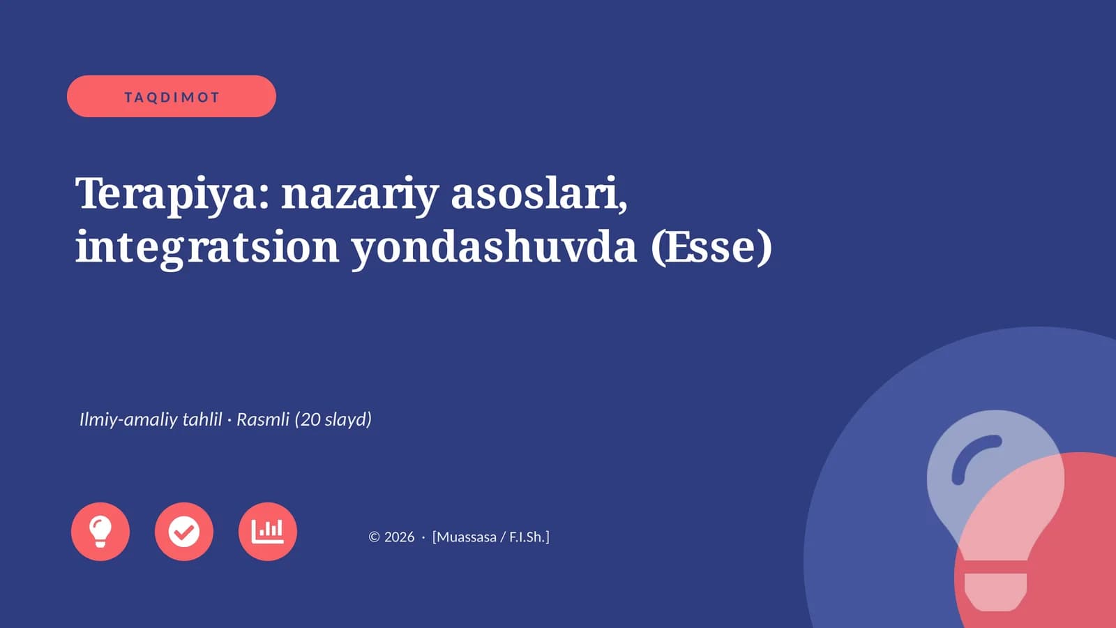 Terapiya: nazariy asoslari, integratsion yondashuvda (Esse)