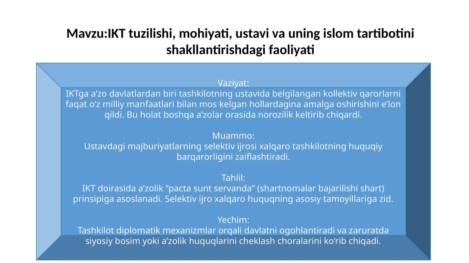Etnomdaniyat fani uchun kazus