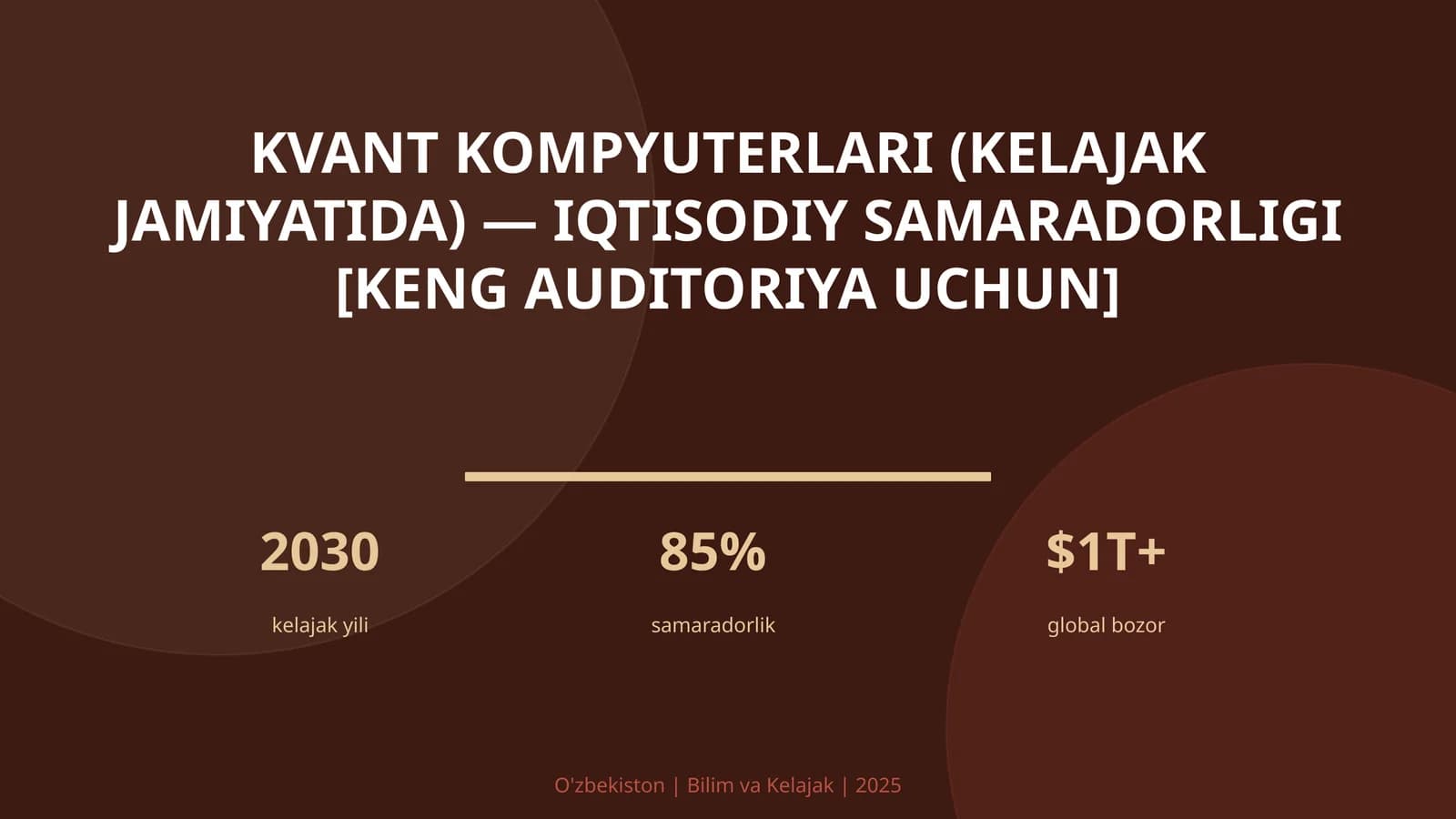 KVANT KOMPYUTERLARI (KELAJAK JAMIYATIDA) — IQTISODIY SAMARADORLIGI [KENG AUDITORIYA UCHUN]