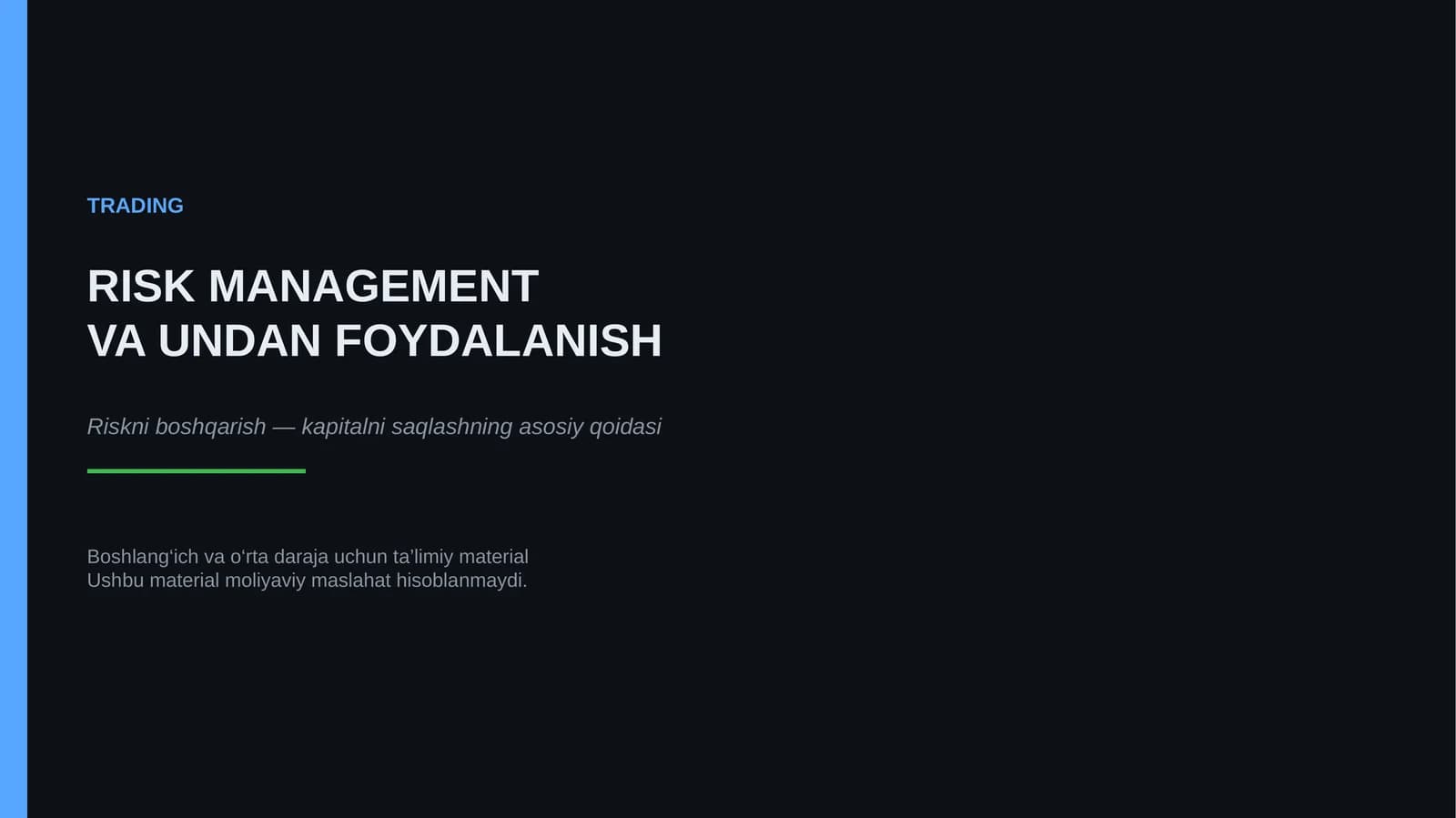 Risk Management va undan foydalanish