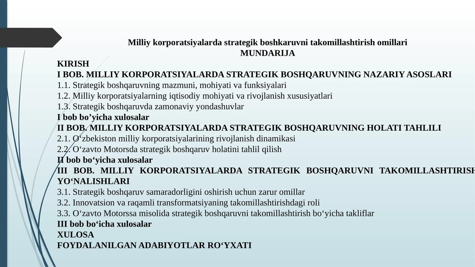 Milliy korporatsiyalarda strategik boshqaruvni takomillashtirish omillari