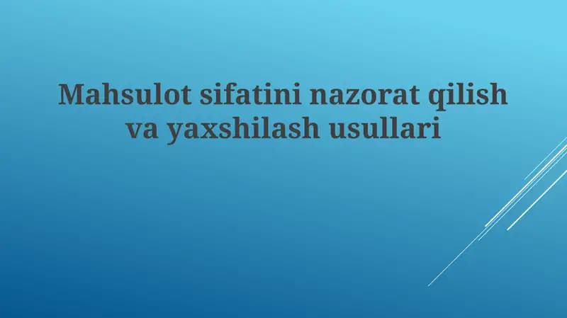 Sifat nazoratining asoslari