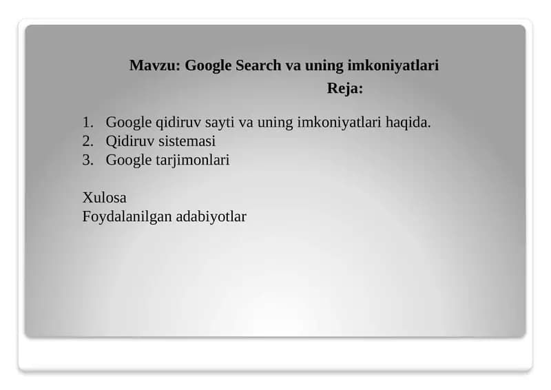Google Search va uning imkoniyatlari