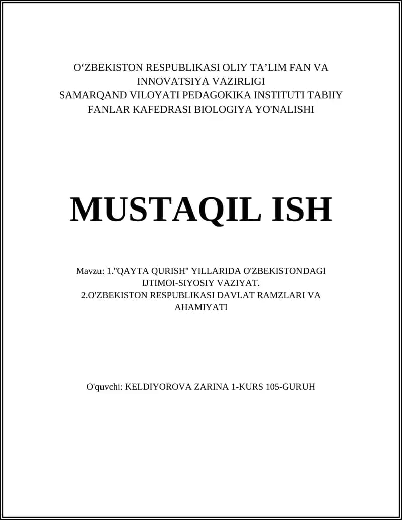 O'zbekistondagi ijtimoiy-siyosiy vaziyat