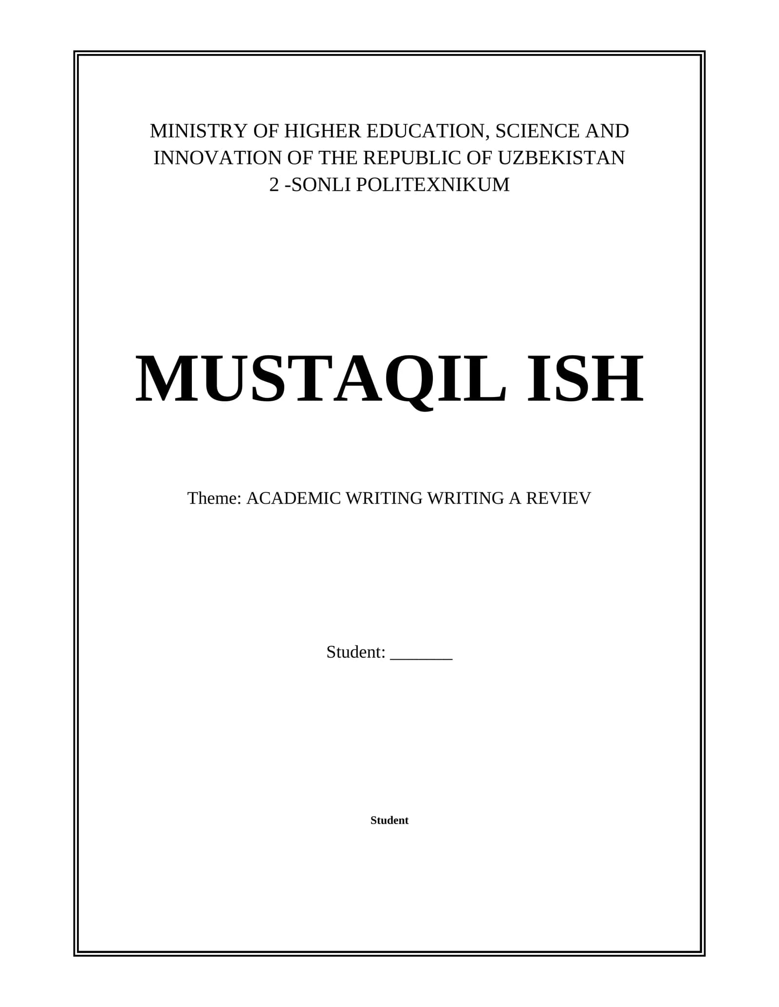 ACADEMIC WRITING WRITING A REVIEV