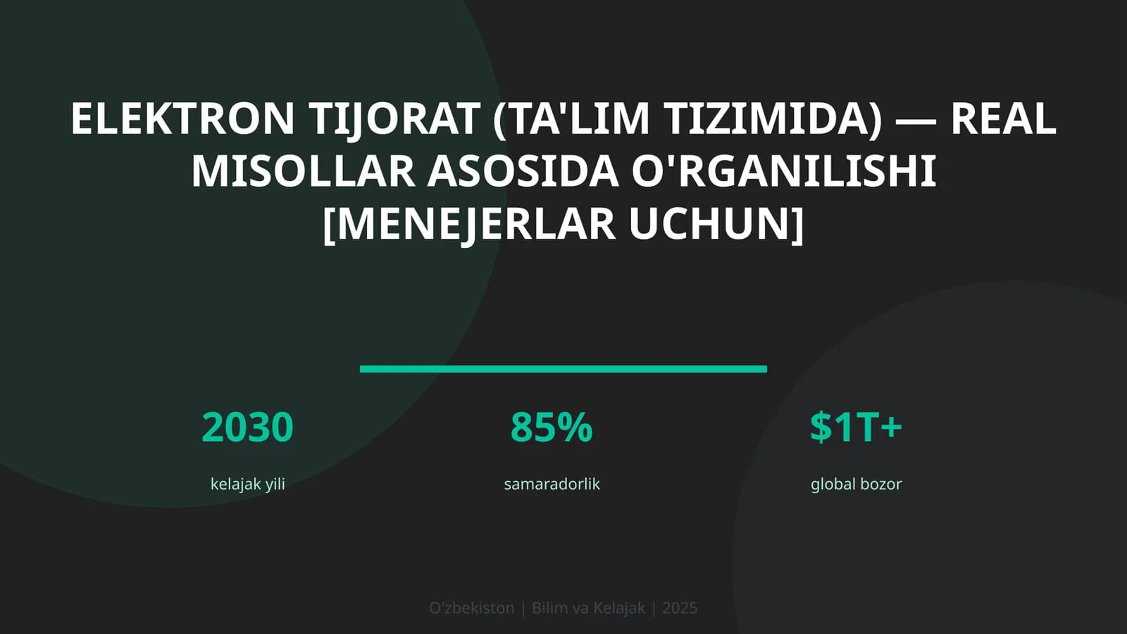 Elektron tijorat (ta'lim tizimida) — real misollar asosida o'rganilishi [menejerlar uchun]