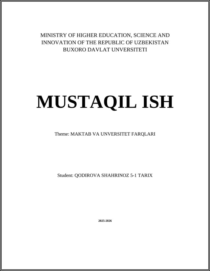 MAKTAB VA UNVERSITET FARQLARI