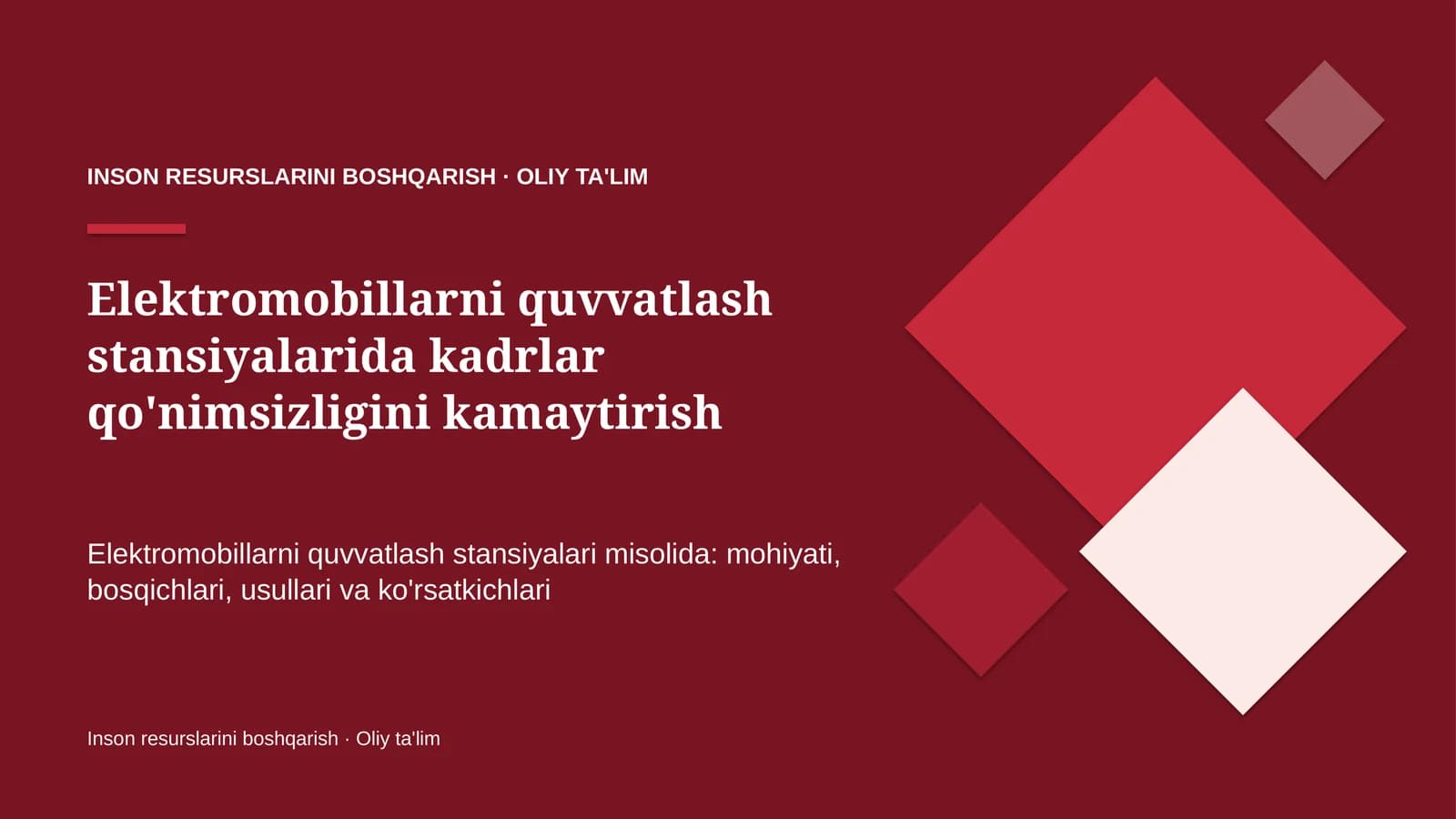 Elektromobillarni quvvatlash stansiyalarida kadrlar qo'nimsizligini kamaytirish
