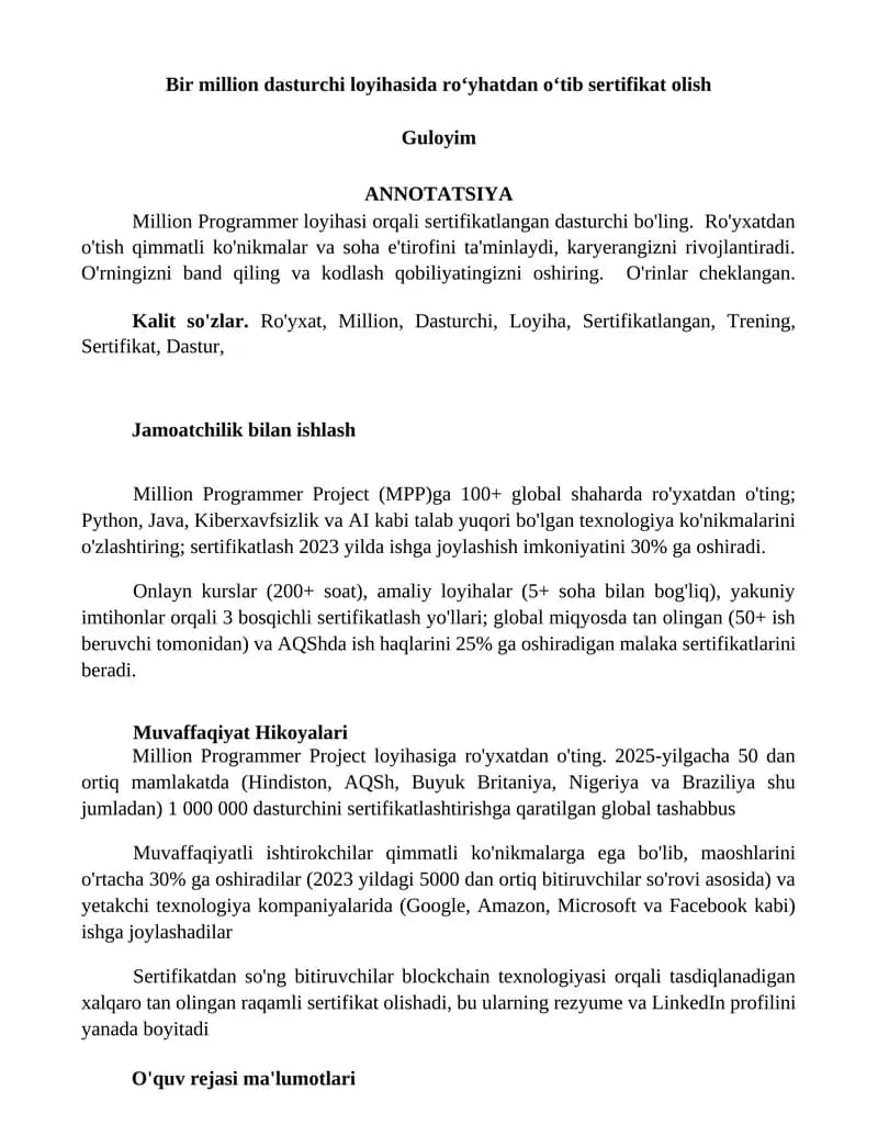 Million Programmer loyihasi