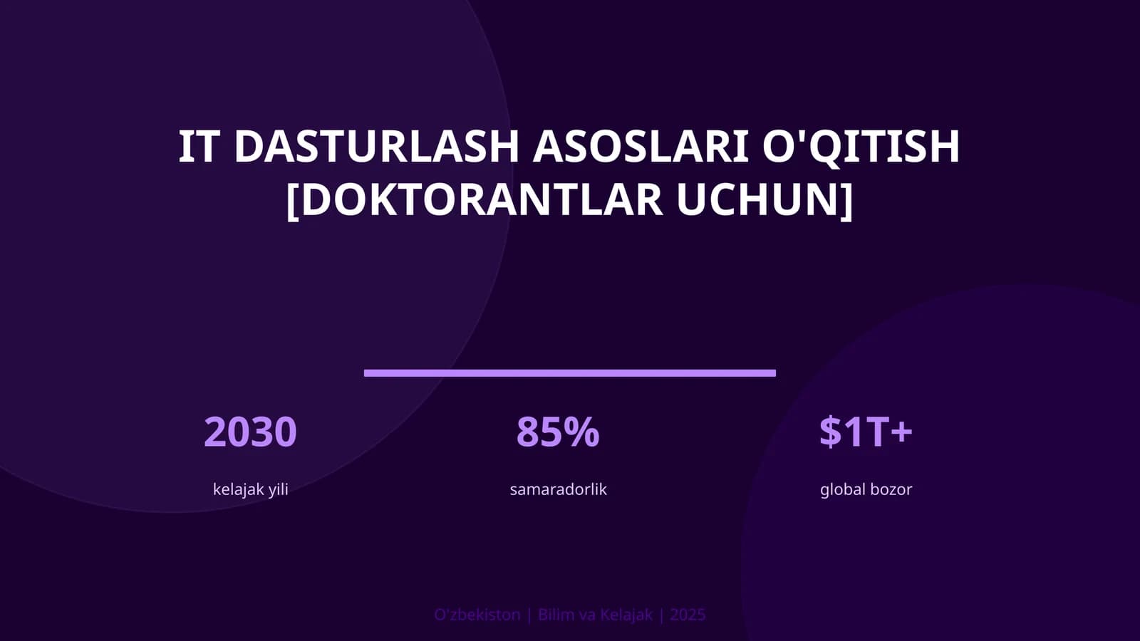 IT dasturlash asoslari o'qitish [doktorantlar uchun]