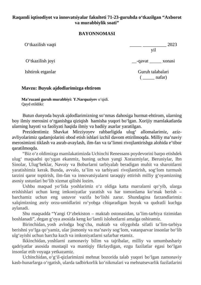 Axborot va murabbiylik soati