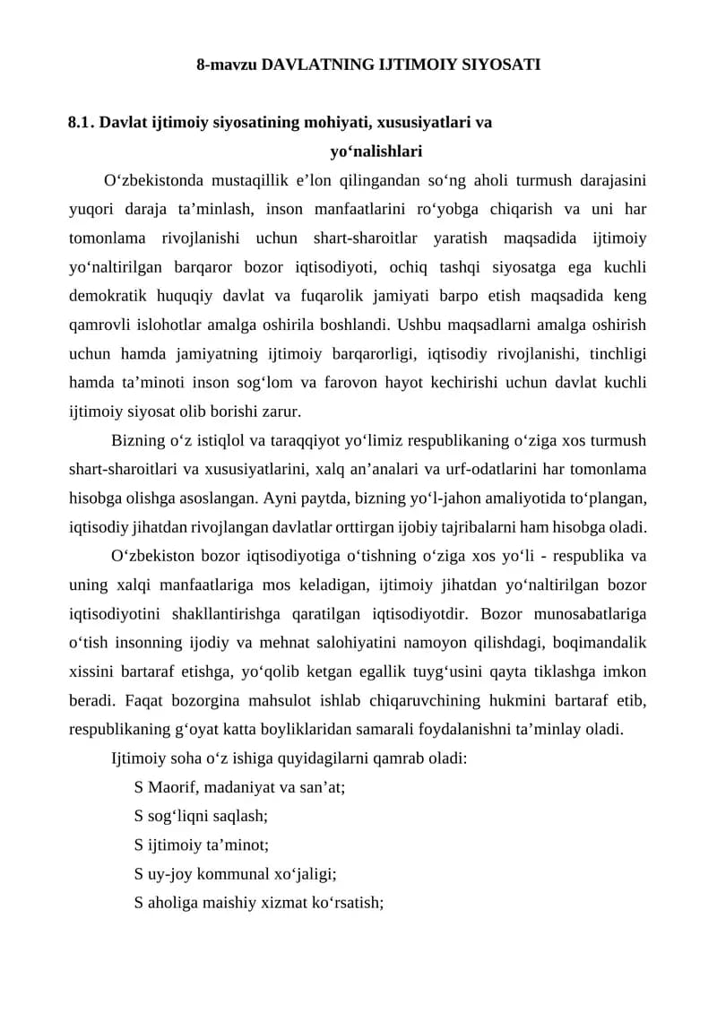 Davlatning Ijtimoiy Siyosati