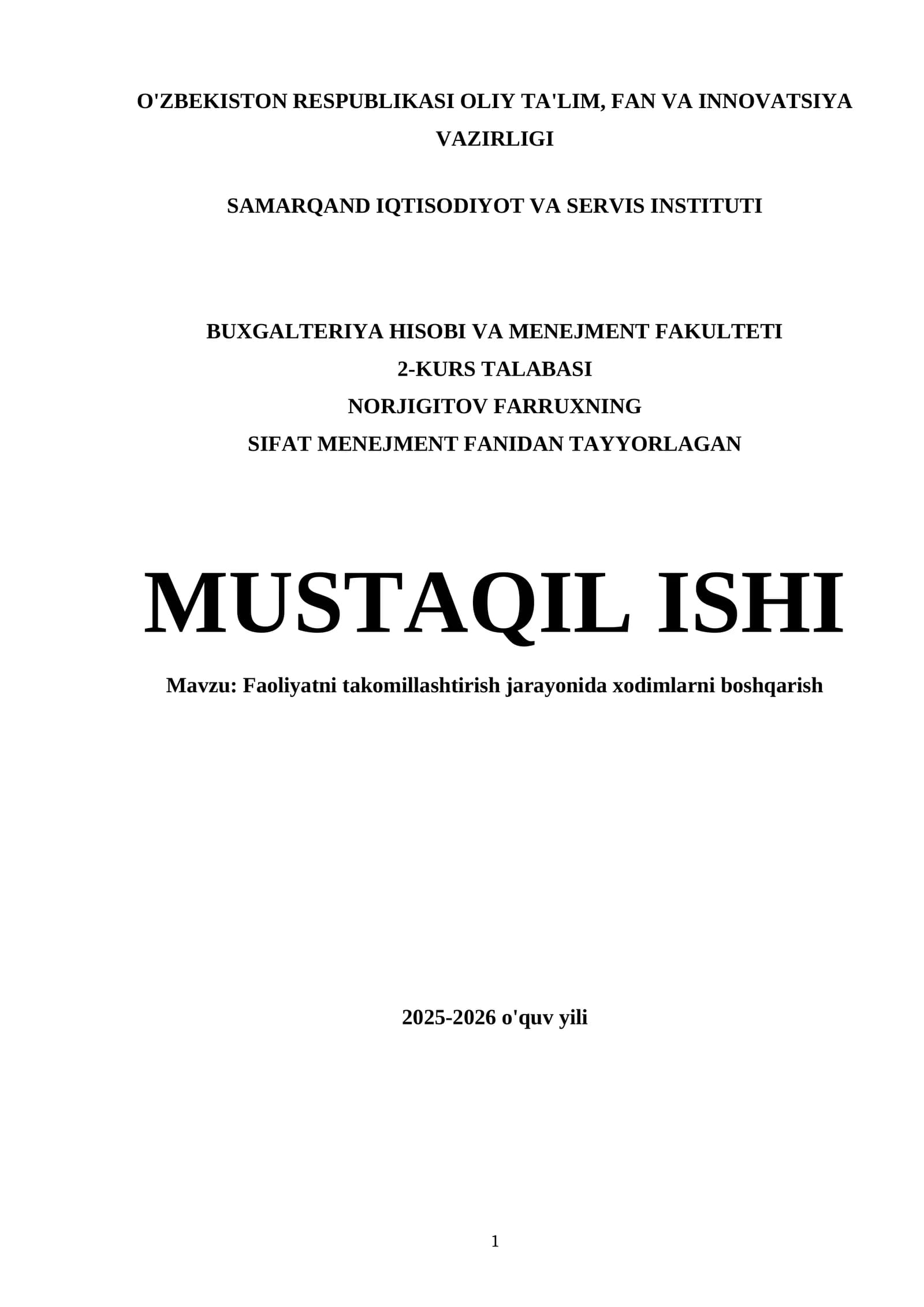 Faoliyatni takomillashtirish jarayonida xodimlarni boshqarish