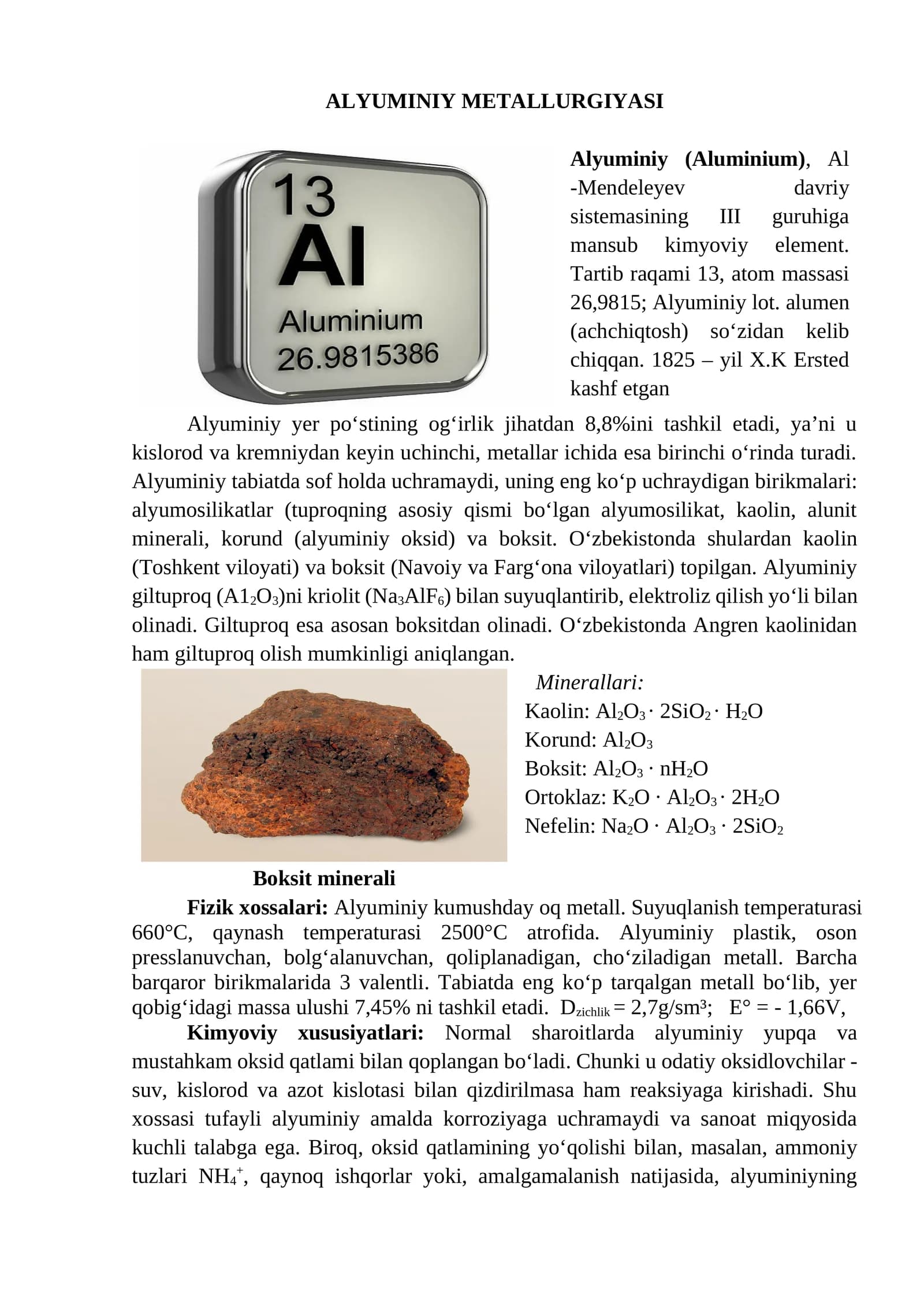 ALYUMINIY METALLURGIYASI