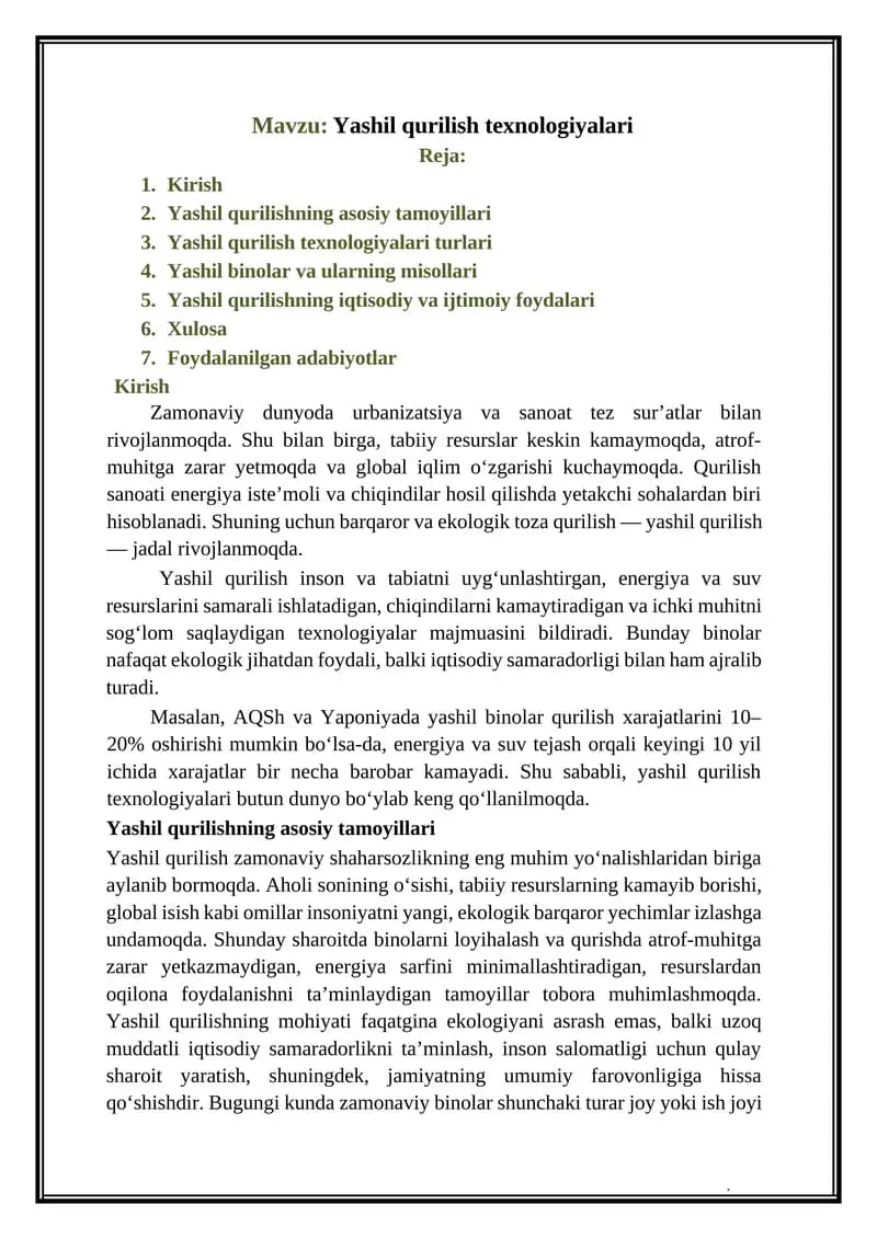 Yashil qurilish texnologiyalari