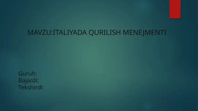 Italiyada Qurilish menejmenti