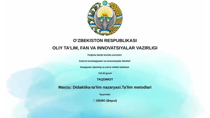 Didaktika-ta'lim nazaryasi.Ta'lim metodlari