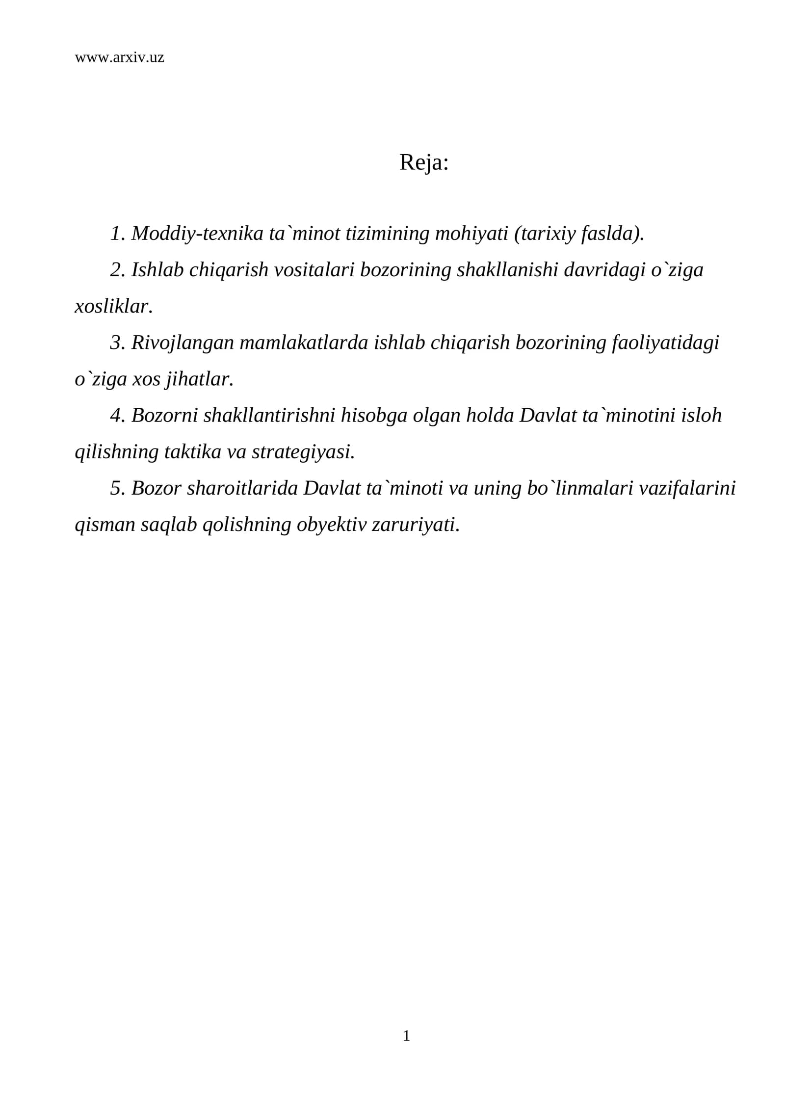 Moddiy-texnika ta`minot tizimining mohiyati