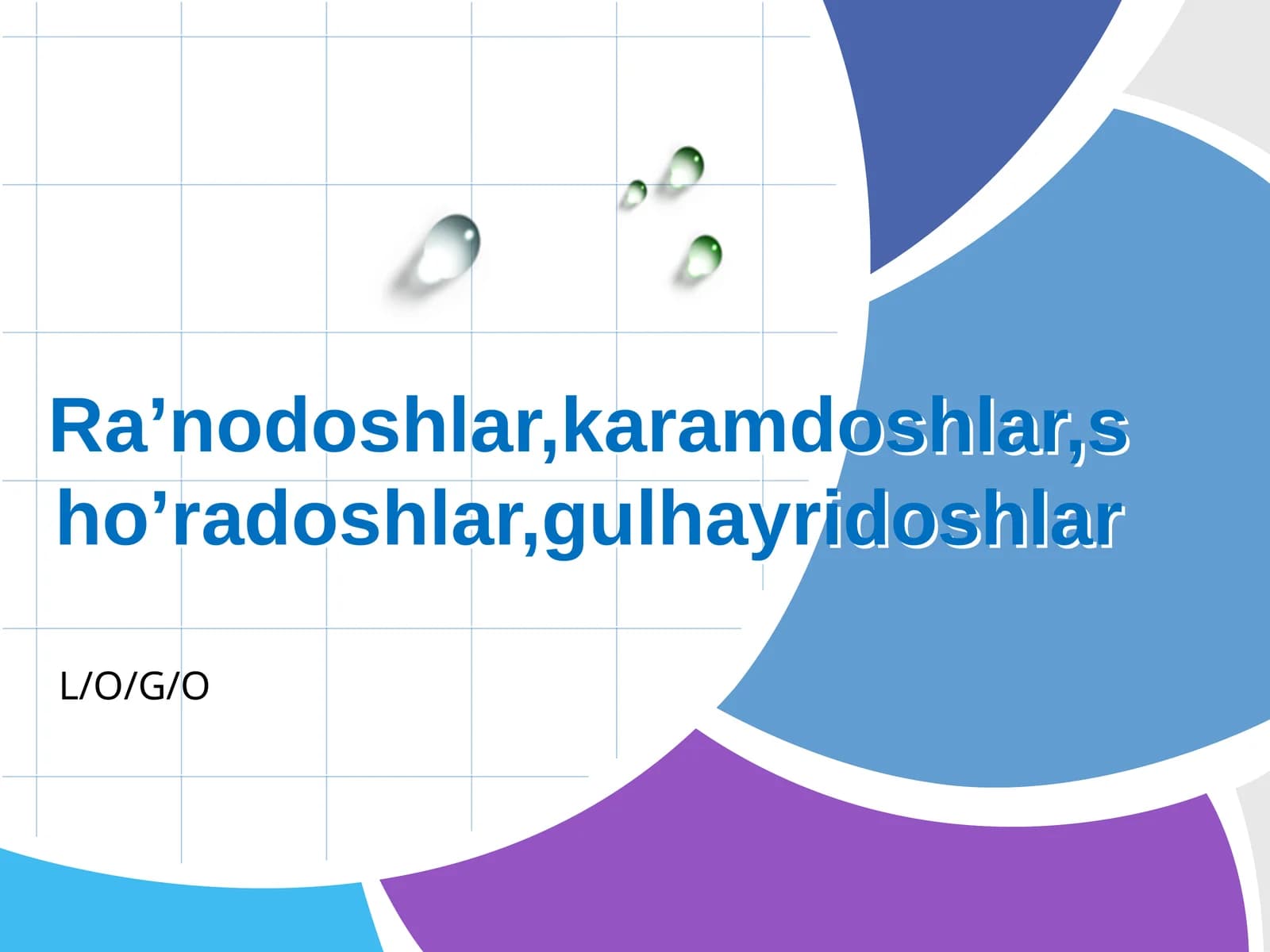 Ra’nodoshlar,karamdoshlar,sho’radoshlar,gulhayridoshlar
