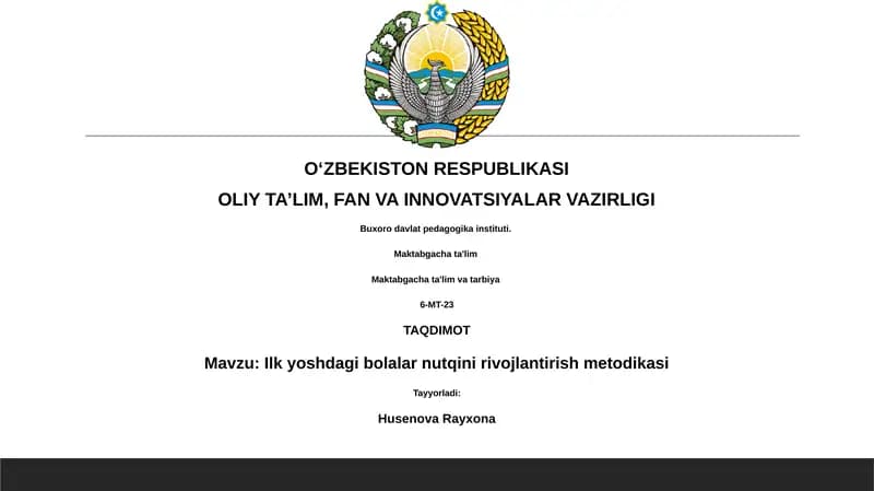 Ilk yoshdagi bolalar nutqini rivojlantirish metodikasi