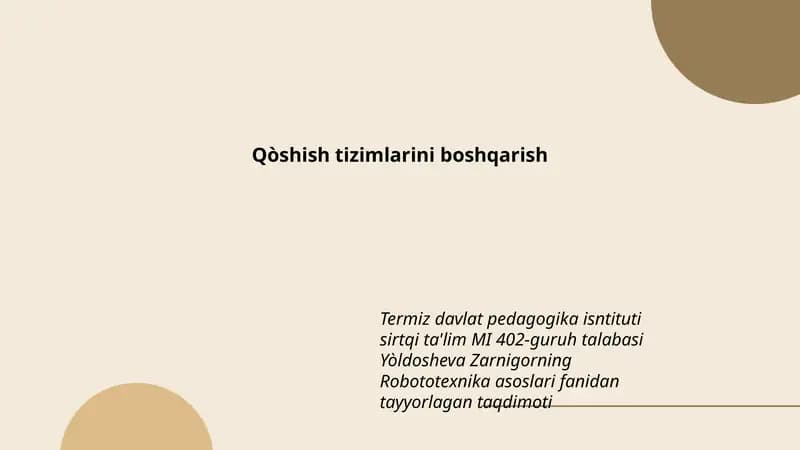 Robototexnika asoslari fanidan tayyorlagan taqdimoti
