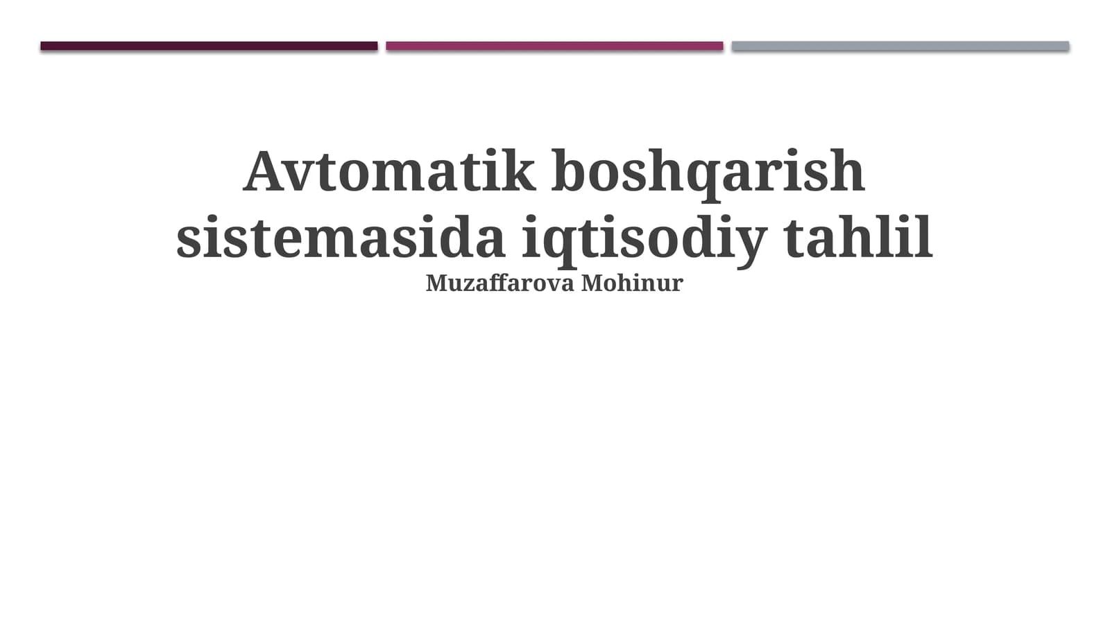 Avtomatik boshqarish sistemasida iqtisodiy tahlil