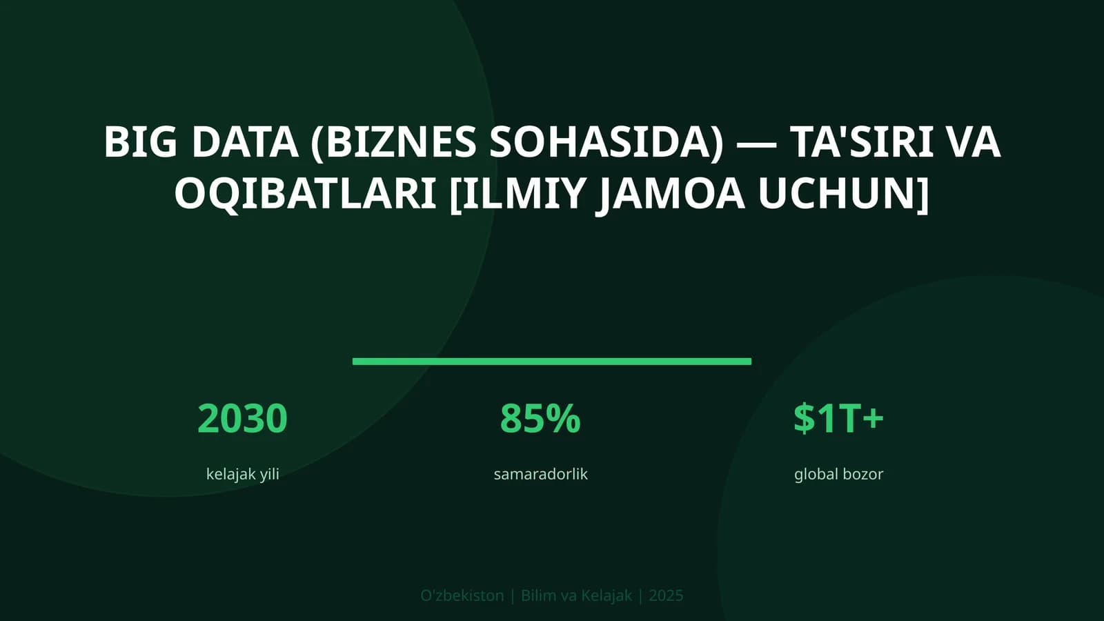 BIG DATA (BIZNES SOHASIDA) — TA'SIRI VA OQIBATLARI [ILMIY JAMOA UCHUN]