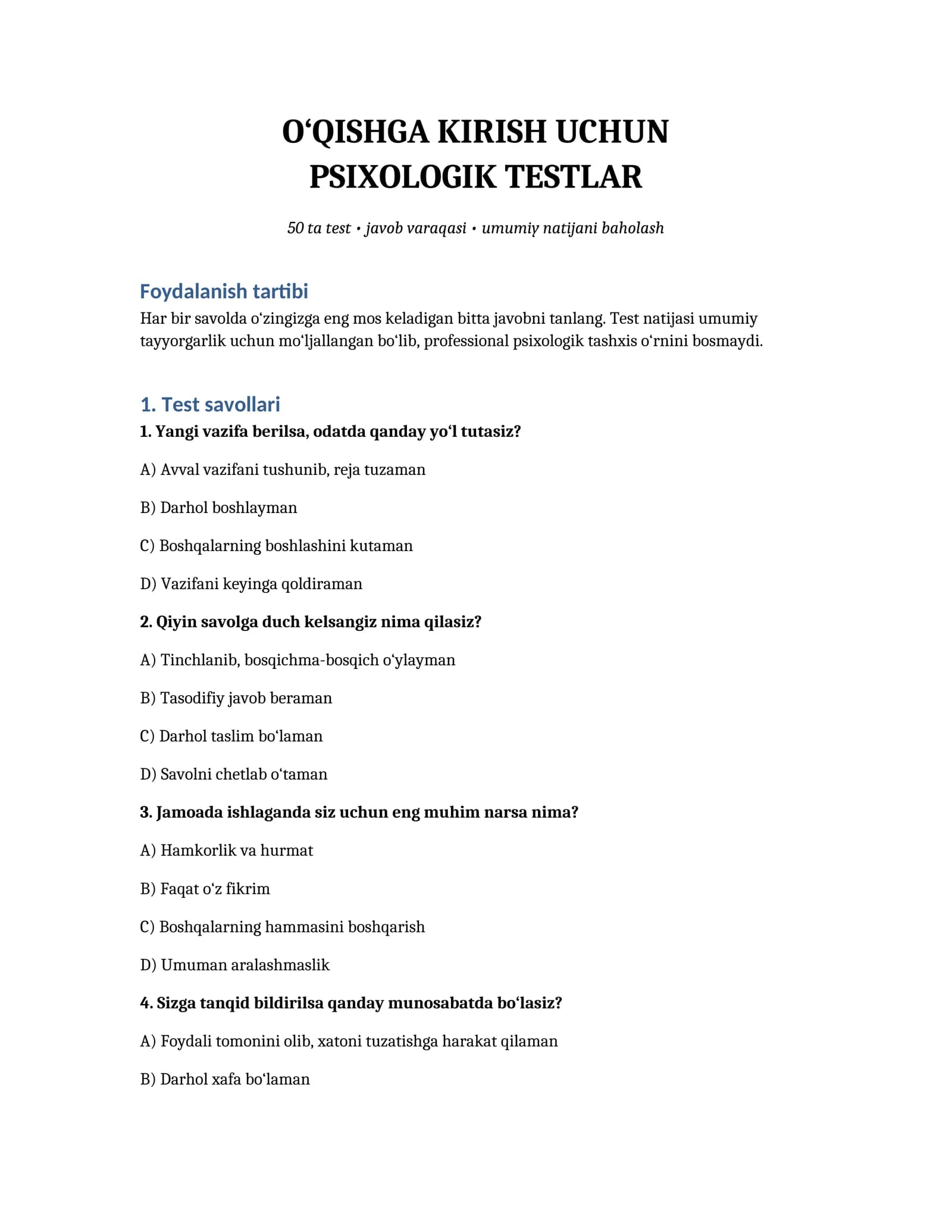 PSIXOLOGIK TESTLAR