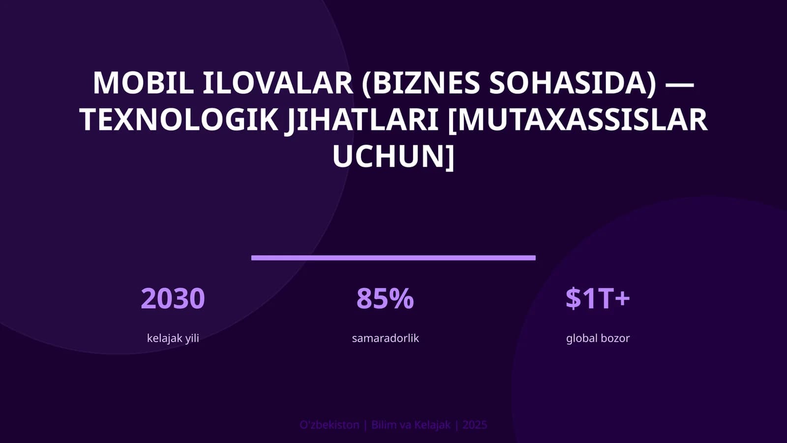 MOBIL ILOVALAR (BIZNES SOHASIDA) — TEXNOLOGIK JIHATLARI [MUTAXASSISLAR UCHUN]