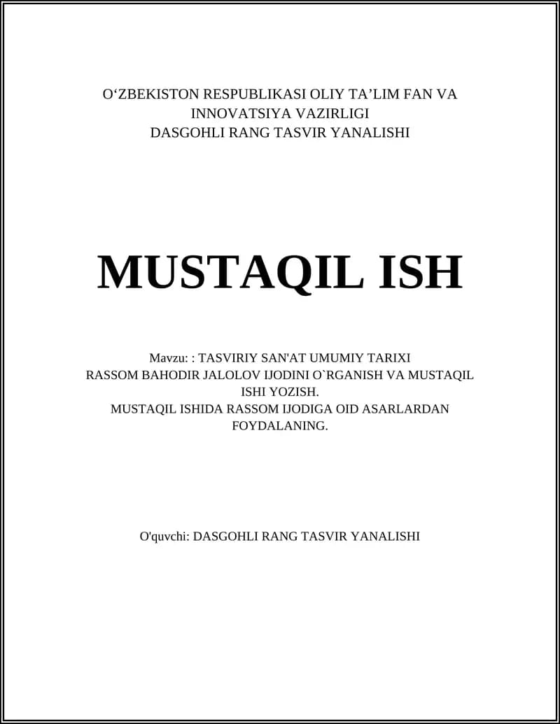 TASVIRIY SAN'AT TARIXI
