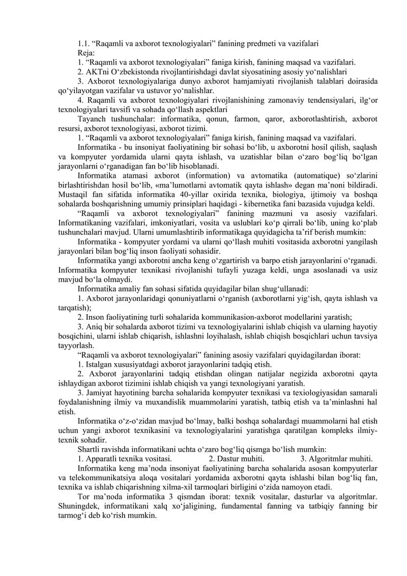 Raqamli va axborot texnologiyalari ma'ruza