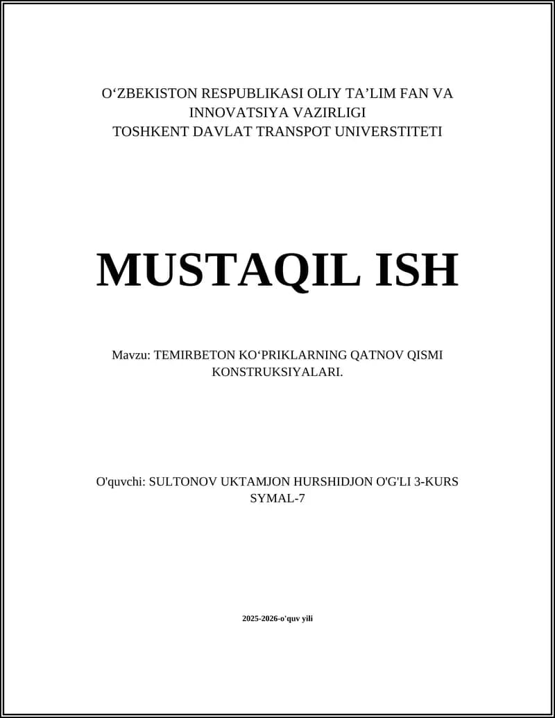 TEMIRBETON KO‘PRIKLARNING QATNOV QISMI KONSTRUKSIYALARI