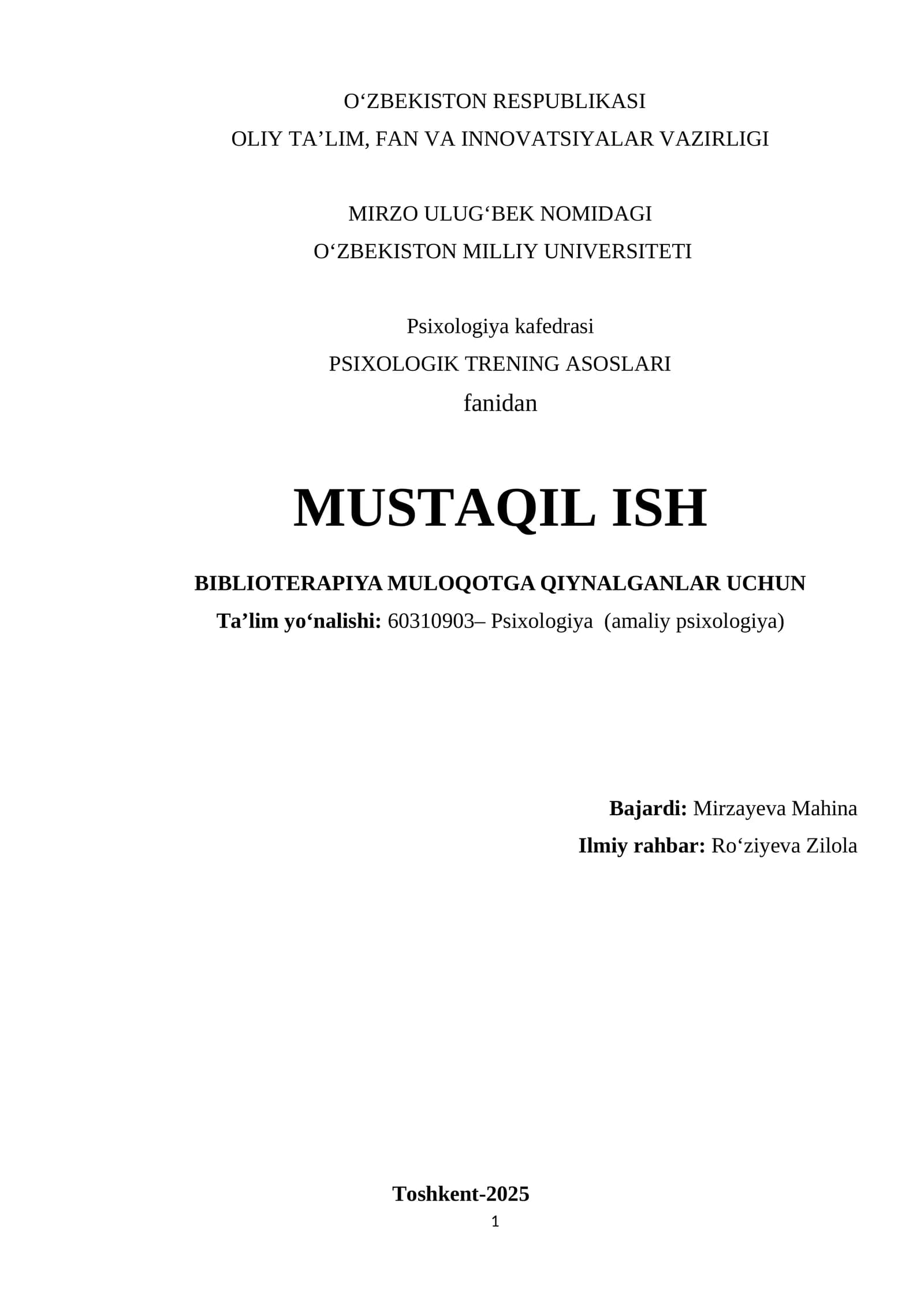 PSIXOLOGIK TRENING ASOSLARI