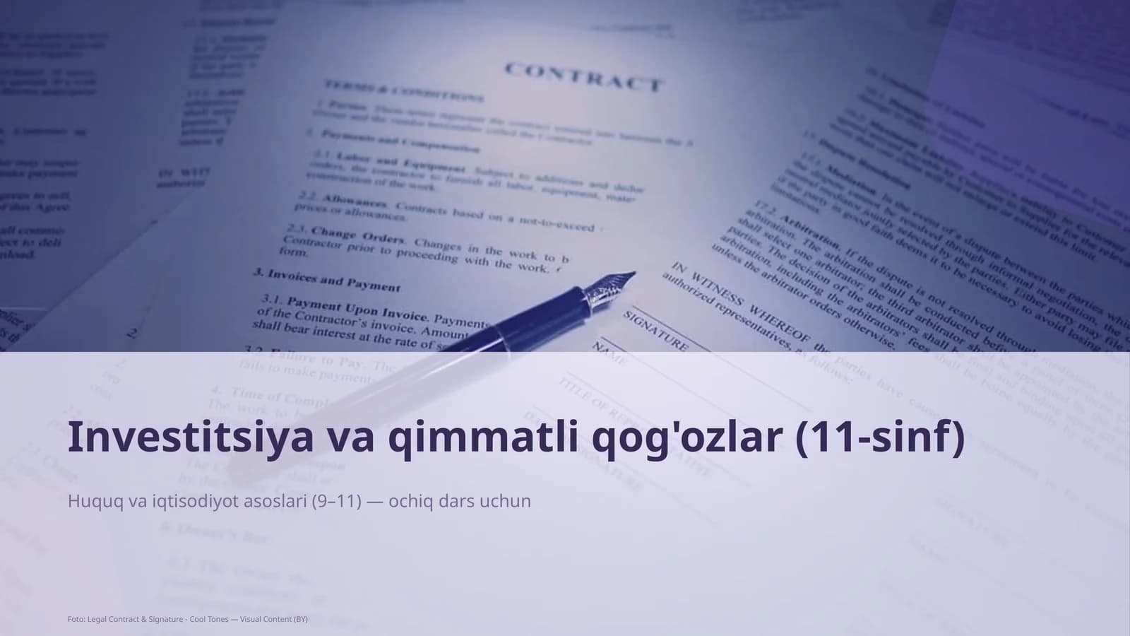 Huquq va iqtisodiyot asoslari (9–11) — ochiq dars uchun
